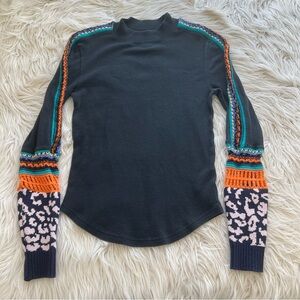 Free People Top Switch It Up Thermal Knit Long Sleeve Shirt Black Women’s Size M